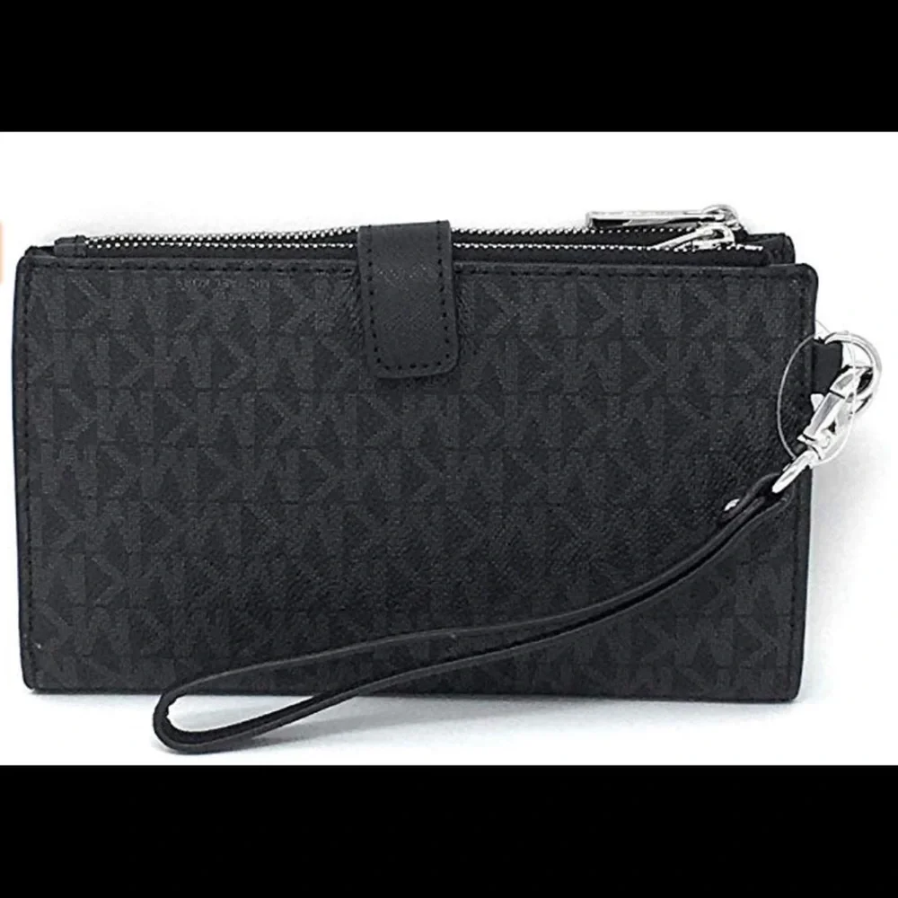 Michael Kors Jet Set Double Zip Wristlet Phone Wallet Black MK